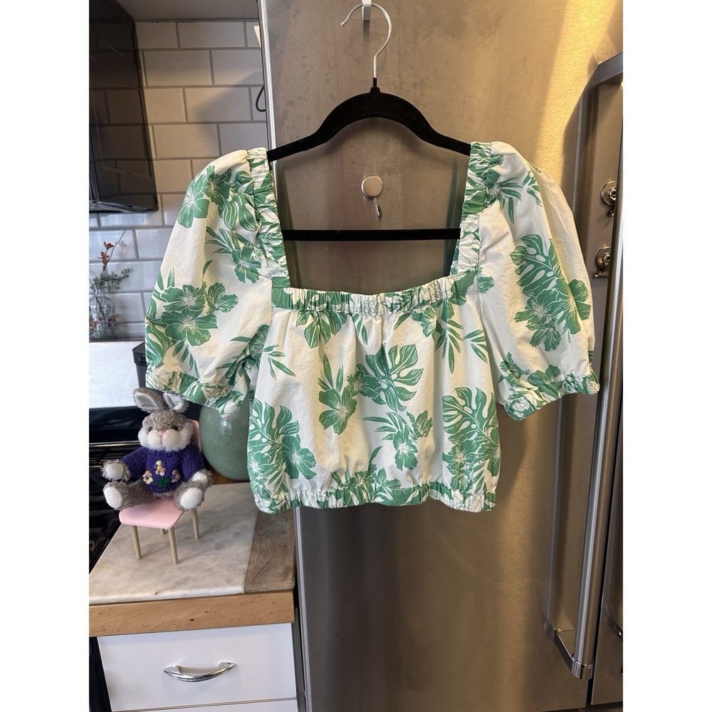 American Eagle Babydoll Cropped With Square Neck Puffy Sleeve SzXS Festival Grad